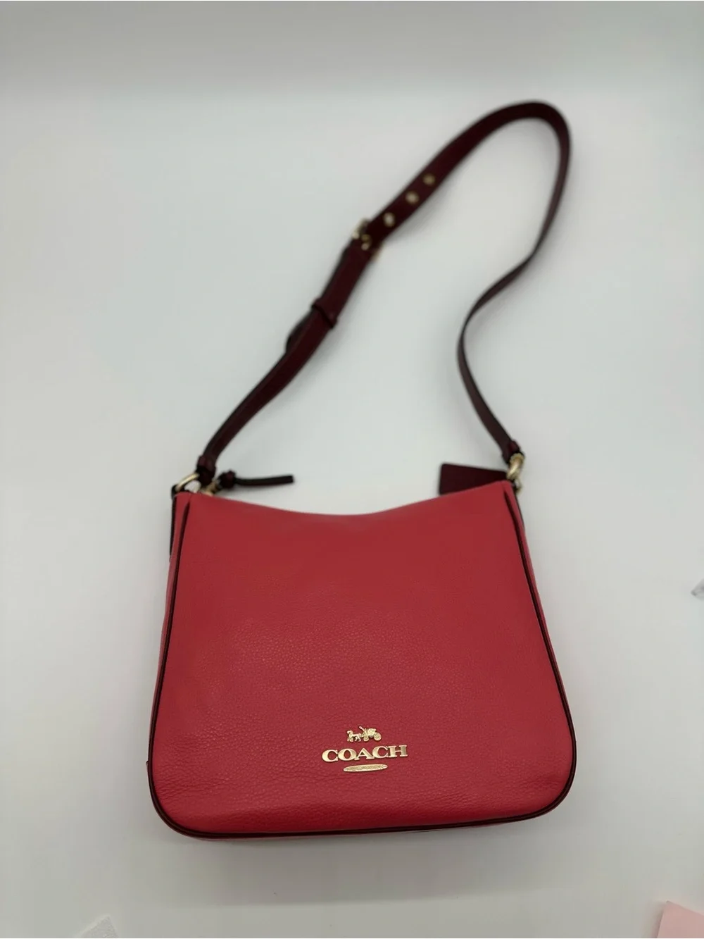 Coach Pebbled Leather Crossbody in Coral Red with Gold Hardware